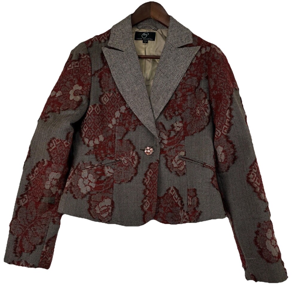 Y2K Dark Academia Romantic Floral Burnout Wool Tailored Blazer True Meaning SZ 8